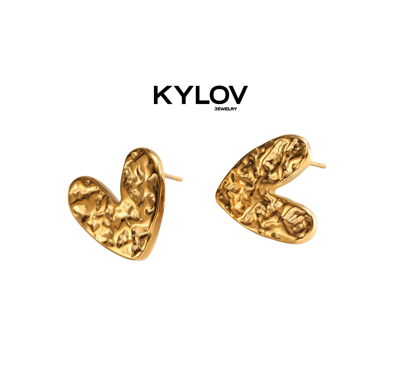 Aretes en forma corazón en forma de V color oro